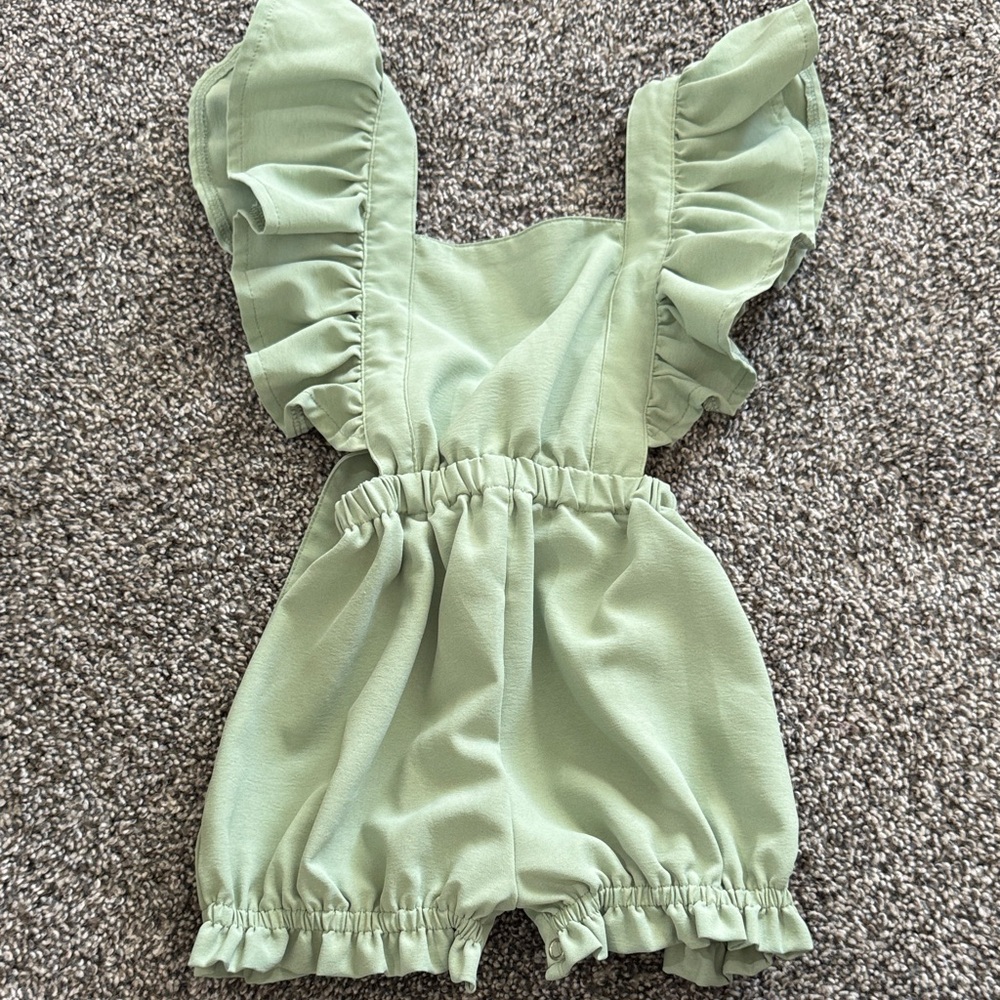 Bailey’s Blossom Light Green Kids Romper with Ruffles